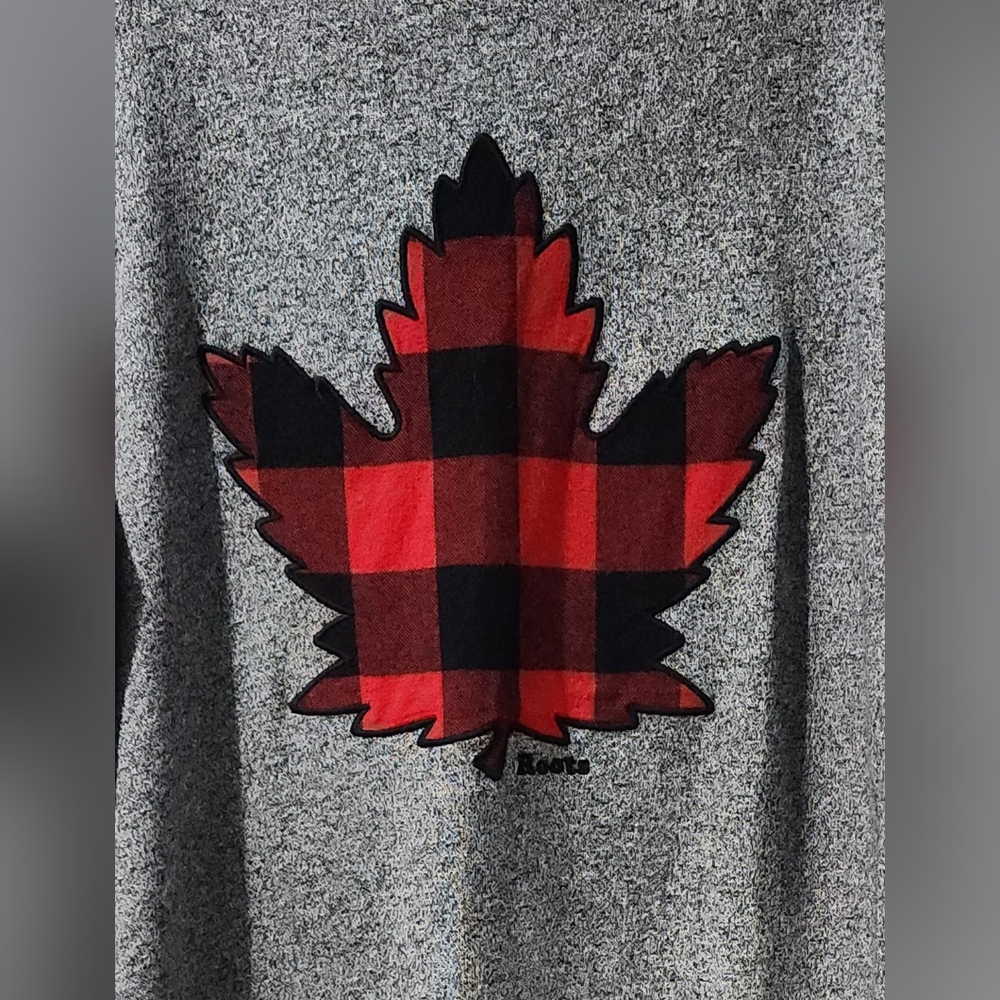 Roots Gender Free Grey Long Sleeve Plaid Shirt with Maple Leaf size:L - Picture 5 of 7